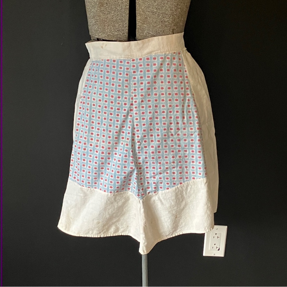 Vintage 1930s-40s Handmade Cotton Half-Apron with Red, White, & Blue Fabric